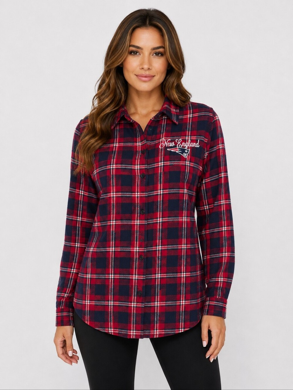 NFL Team Apparel New England Patriots Plaid Flannel Shirt Womens M Embroidered